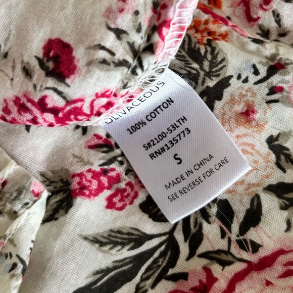 Olivaceous ivory floral long sleeve blouse size small 100% cotton EUC - Picture 9 of 10
